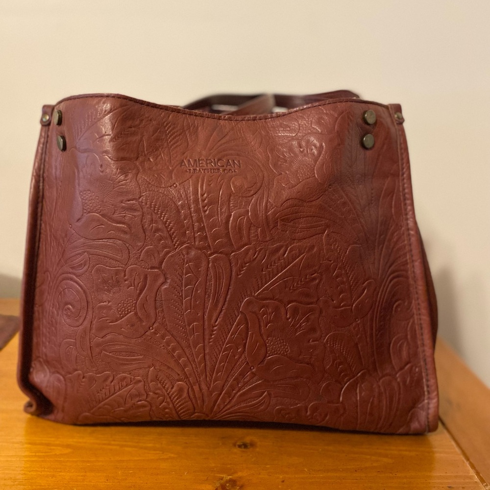 American Leather Embossed Leather Shoulder Bag in Rich Brown